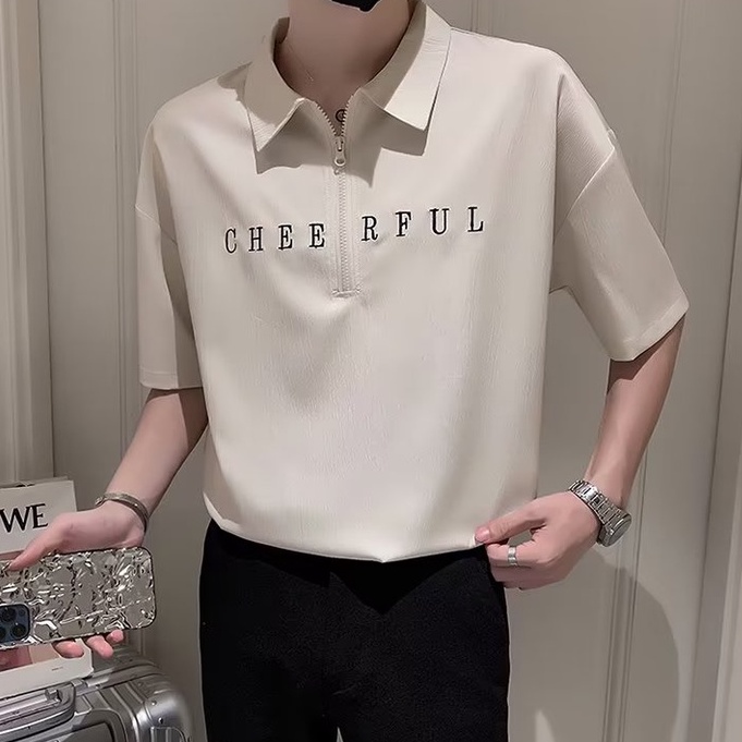 Áo Thun Polo Tay Ngắn In Chữ Phong Cách Hàn Quốc Đơn Giản Thời Trang Cho Nam simple áo polo nam fashion áo thun tay lỡ áo thun nam đẹp dây kéo áo thun nam có cổ from rộng