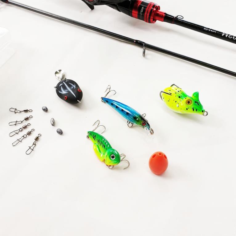 Bộ Cần câu lure carbon kiểu máy Ngang Roolfish đủ size + Máy ngang + dây câu lure + bộ mồi lure B-lu-