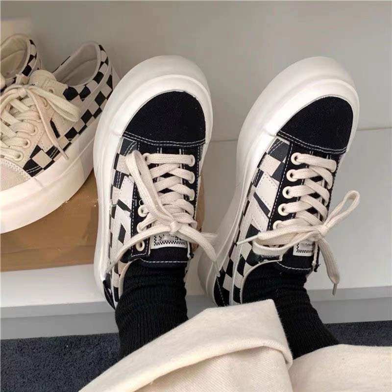 Giày thể thao nữ bata Caro Kẻ Sọc cổ thấp vải canvas đế cao 4 cm dáng basic phong cách sneaker ulzzang hàn quốc 2022 | BigBuy360 - bigbuy360.vn