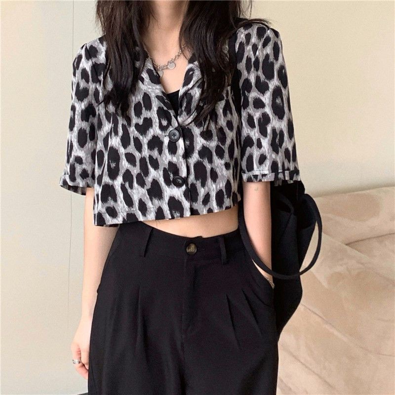 (ORDER- ảnh thật) Áo sơ mi croptop thời trang họa tiết da beo có size cá tính mặc lẻ hoặc mix như áo khoác