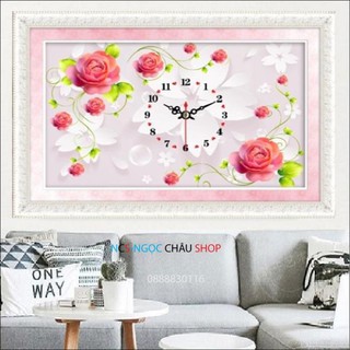 Tranh chấm đá (đính đá} đồng hồ hoa hồng lv011 ncs-ngọc châu shop