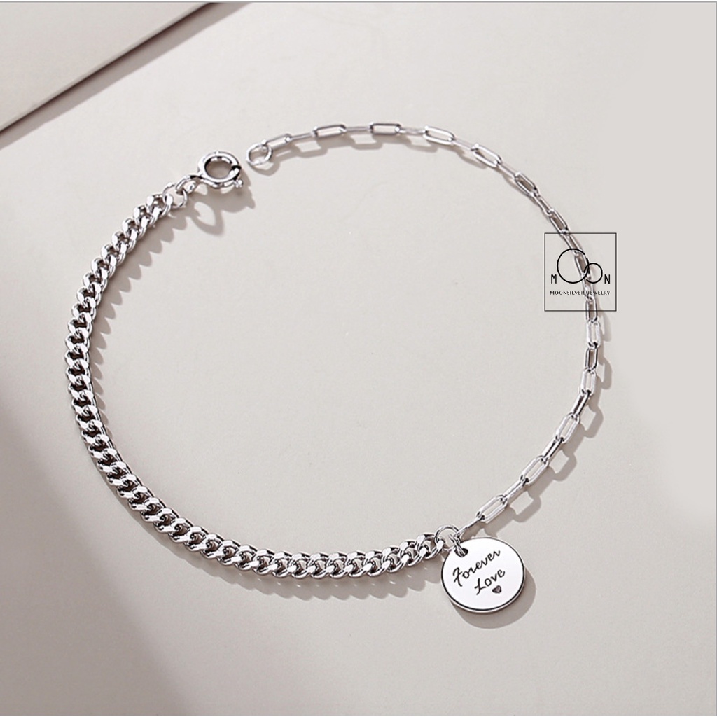Lắc tay bạc đôi/ vòng tay bạc đôi nam nữ khắc tên mắt xích độc lạ moonsilver hàng có sẵn