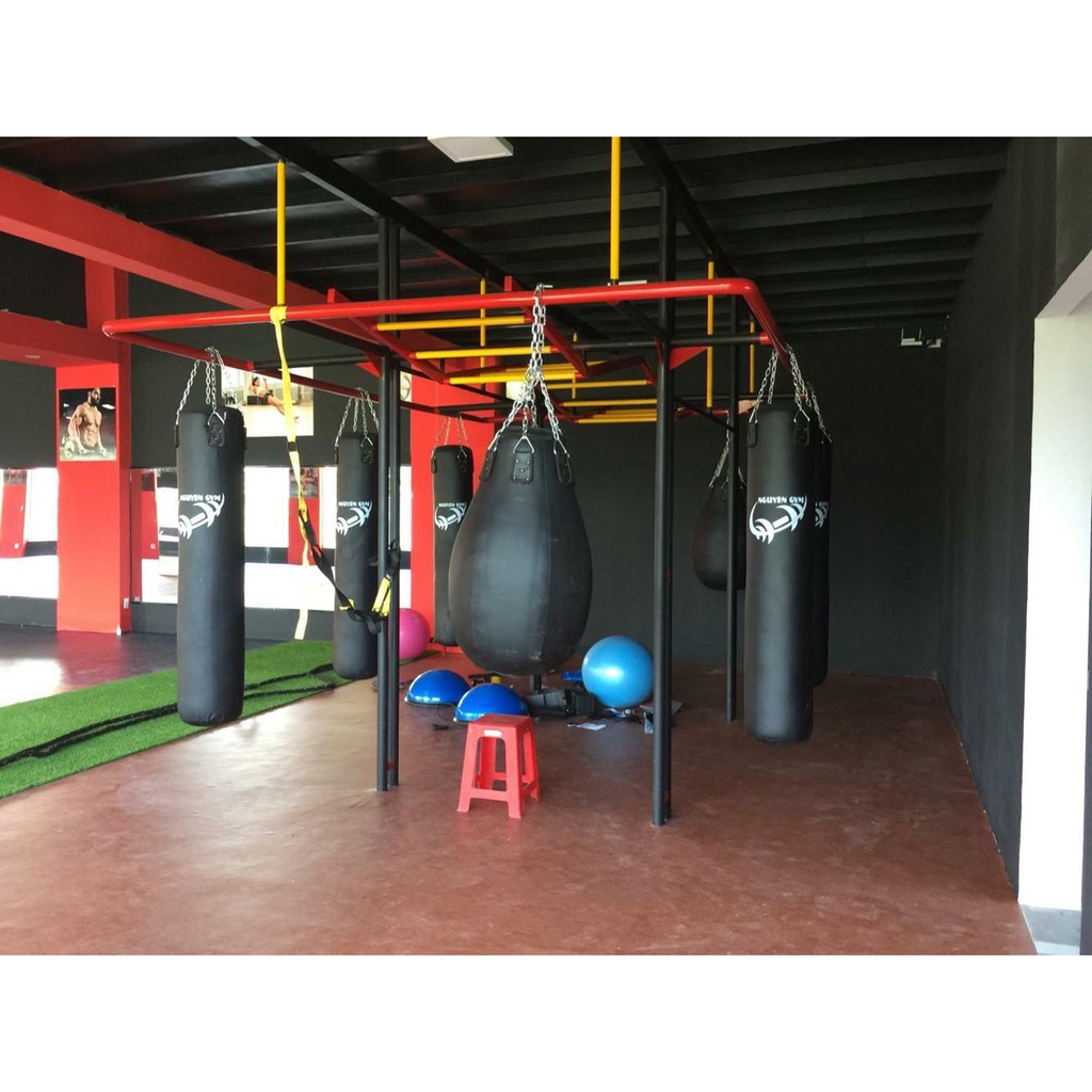 Võ Bao cát boxing chưa nhồi ruột hình quả lê cao cấp cao 80cm dk 45cm tặng kèm đai xích 8ly da dày có đai cường lực