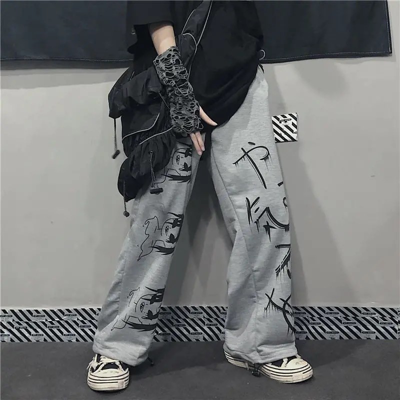 Quần dài MMIOT ống rộng lưng cao in họa tiết anime Nhật Bản phong cách đường phố cổ điển 2023 cho nữ plus size