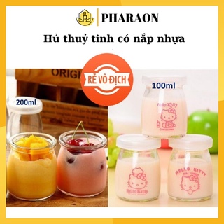Hũ sữa chua, gia vị, làm bánh thuỷ tinh nắp nhựa có in hình dễ thương ngẫu nhiên