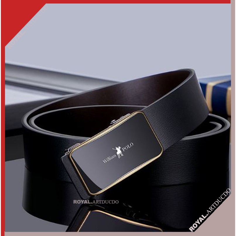 Thắt lưng da nam - dây nịt nam da bò thật 100% - dùng khóa tự động - Full box hộp đựng cao cấp WILLIAM POLO
