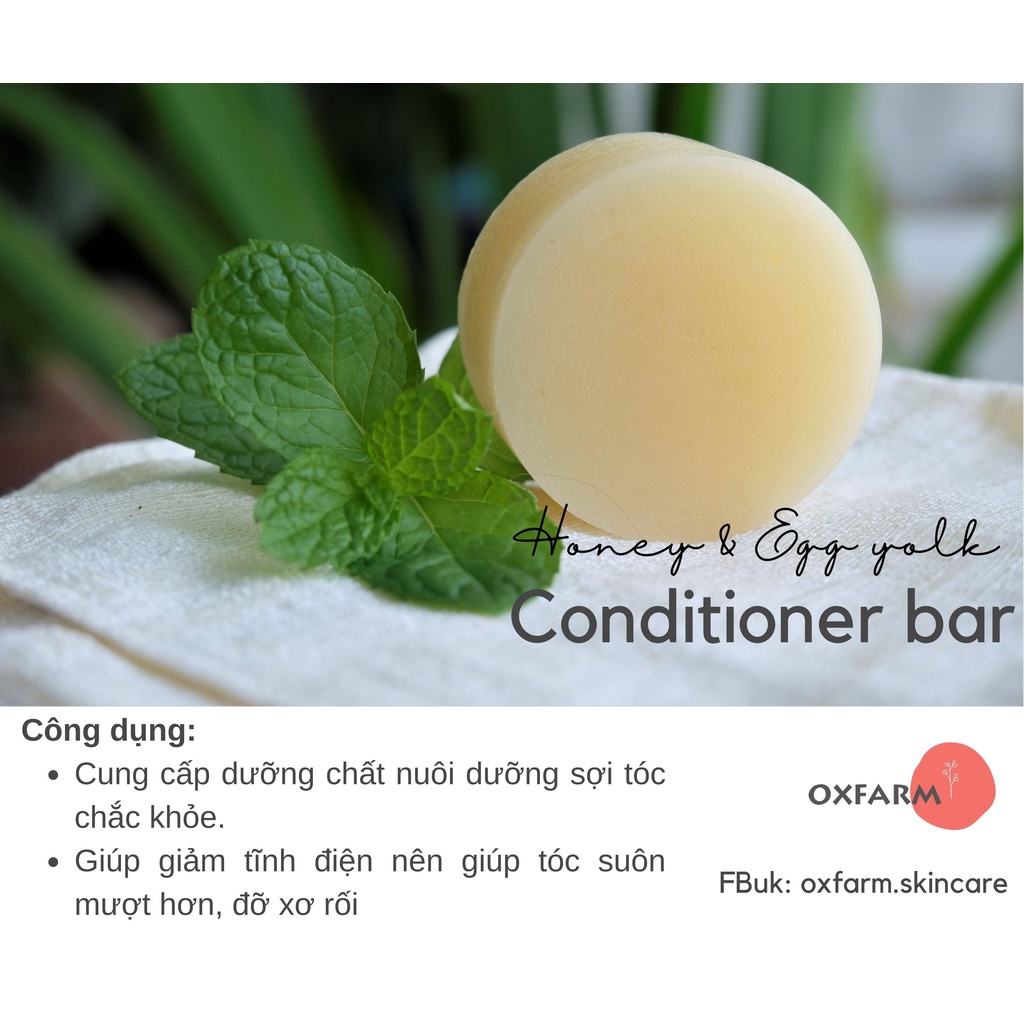 Bánh dầu xả Oxfarm mật ong trứng gà ủ tóc dưỡng ẩm Hair conditioner bar with honey and white yolk egg 30gr