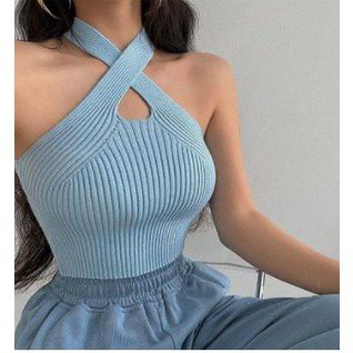 Áo croptop không tay ôm sát màu sắc đơn giản dành cho nữ