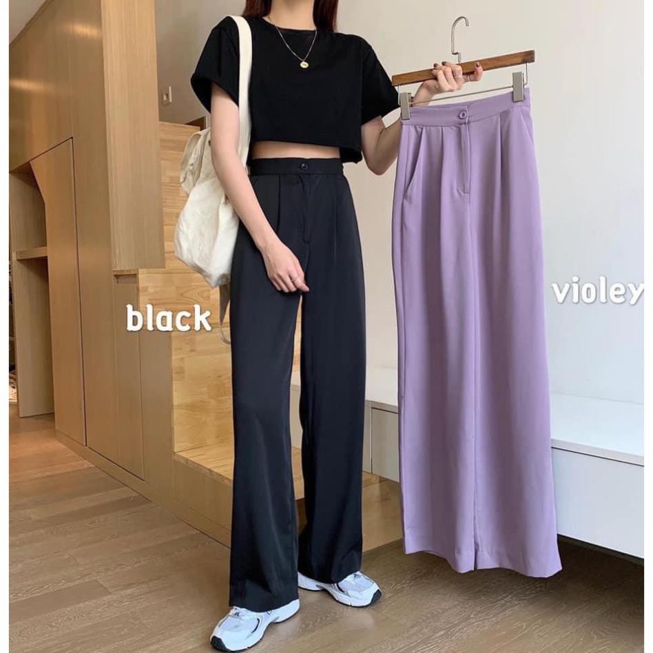 Quần tây ống rộng . Quần vải nữ xuông lưng cao culottes dài 100cm