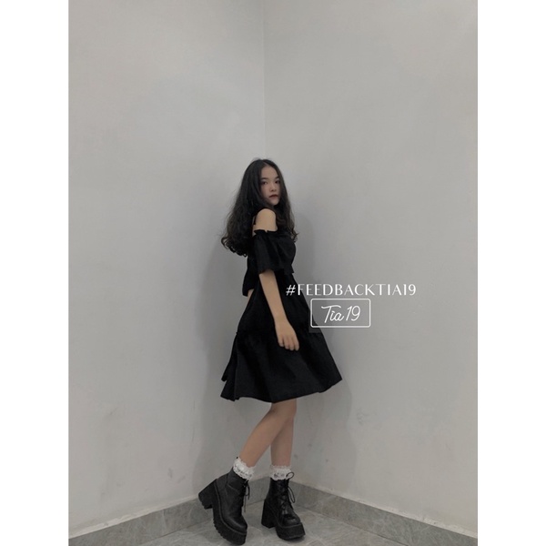 Váy hai dây đen tay trễ . Đầm hai dây trễ vai ulzzang ( Ảnh thật Tia19 chụp) | BigBuy360 - bigbuy360.vn