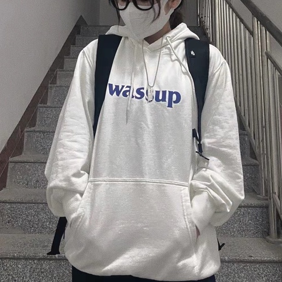 Áo Hoodie Tay Dài Form Rộng Họa Tiết In Theo Phong Cách Preppy