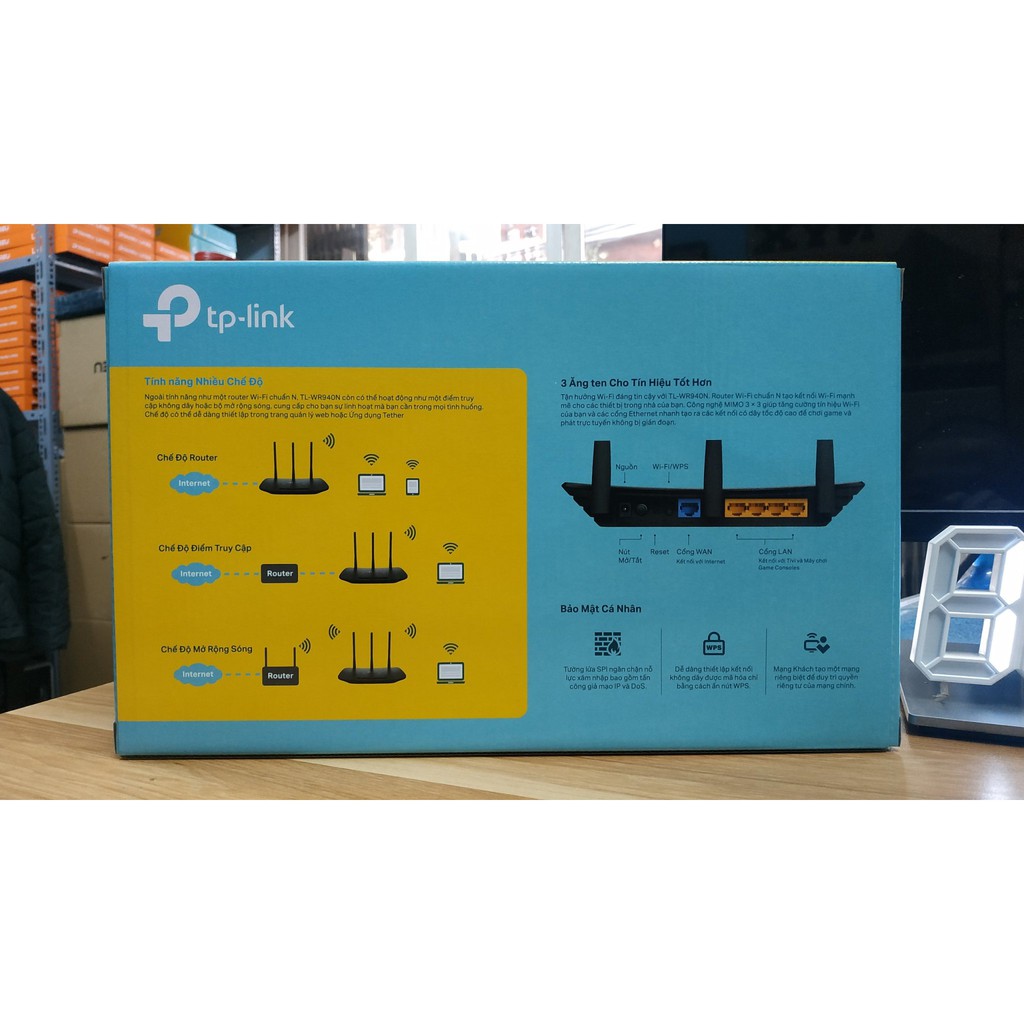 Bộ phát Wifi TP Link TL-WR940N 3 Awngten - Tốc độ 450Mb - New - Chính Hãng - BH 24 Tháng