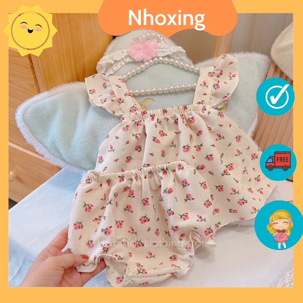 Set bộ đũi 2 dây cho bé gái vintage siêu xinh size từ 8-18kg
