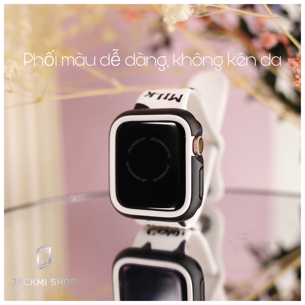 [COMBO 2 MÓN BÒ SỮA] DÂY SILICON HỌA TIẾT CHO APPLE WATCH + ỐP VIỀN RHINOSHIELD CHO APPLE WATCH