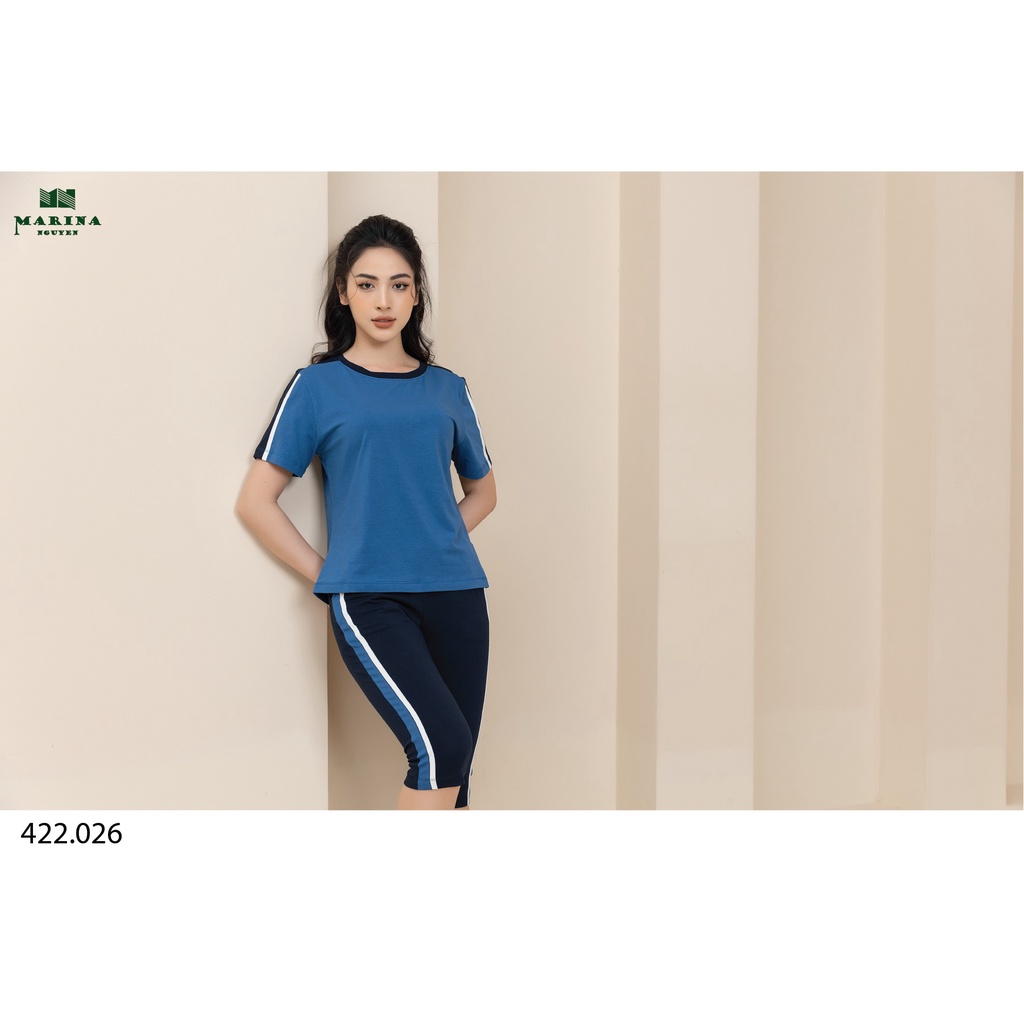 Đồ Bộ Nữ Mặc Nhà MARINA NGUYỄN, Thiết Kế Cổ Tròn, Tay Ngắn Độc Đáo, Vải Cotton Mềm Mịn, Thoáng Mát 422026