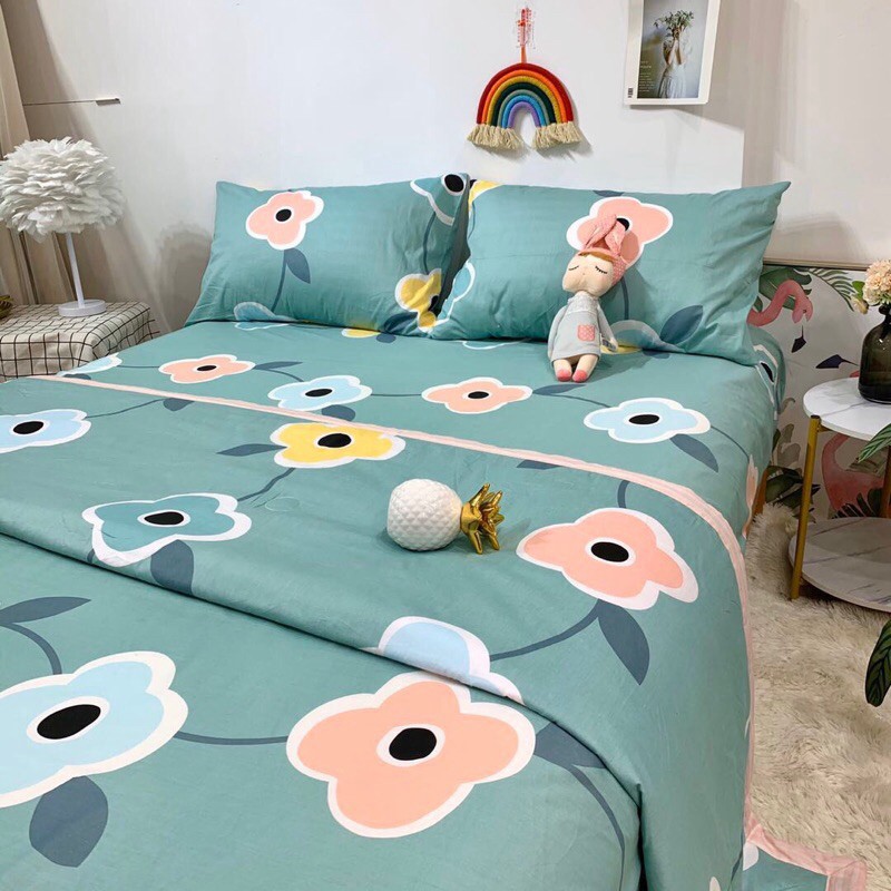 Bộ Chăn Ga Gối Cotton Living Chăn Chần - 100% Cotton Hoạ Tiết Hoa Lá