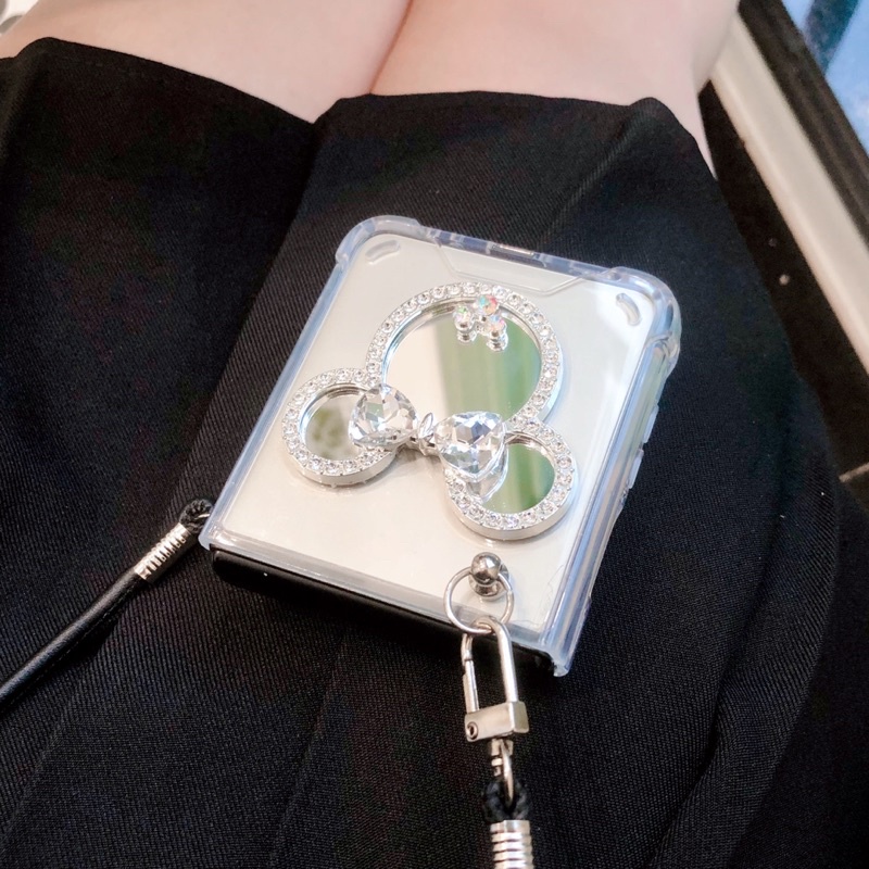 Ốp Samsung Z Flip 3 / Z Flip 4 / ZFlip3 / Z F chống sốc có dây đeo chéo và gương mickey