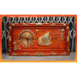 Tranh đồng hồ thuận buồm xuôi gió khung hoa lá tây gỗ hương đỏ nhập dài 85 rộng 45