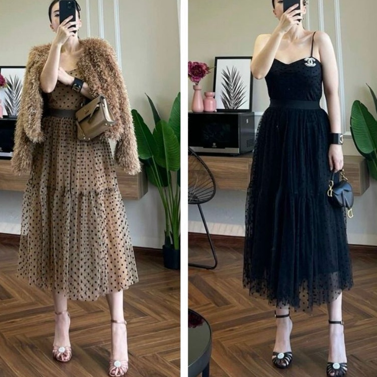 Chân váy voan chấm bi hàng QC