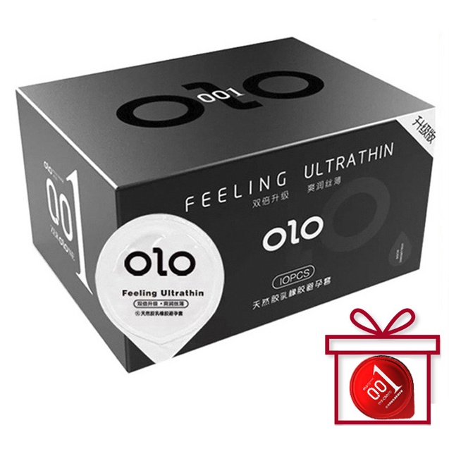 Bao Cao Su Siêu Mỏng OLO 001 Feeling Ultrathin Đen 10 BCS Tặng Bao Cao Su OLO Nữ Thần Đỏ