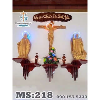 Bộ bàn thờ công giáo lắp phòng khách | bàn thờ chúa treo tường bằng gỗ cao cấp số 1 | myngheconggiao.vn