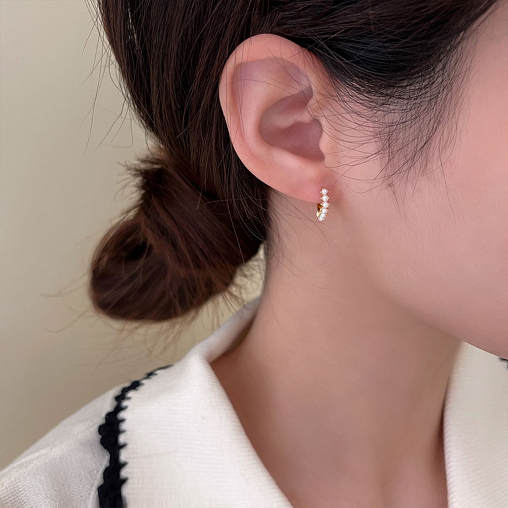 Bông Tai Hình Tròn Đính Ngọc Trai Phong Cách Pháp Sang Trọng Thời Trang Cho Nữ