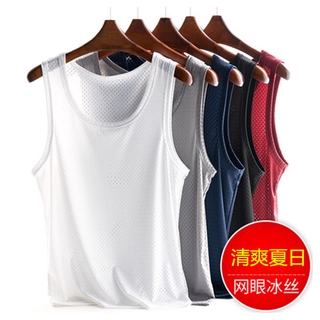 Áo sát nách vải lụa lạnh mỏng phối lưới thoáng khí thời trang mùa hè dành cho nam giới 