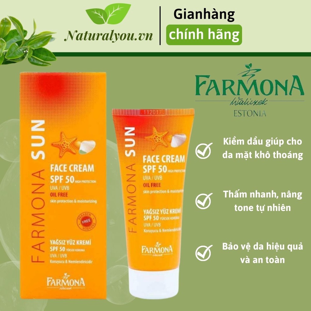 Kem Chống Nắng Farmona Chính Hãng Cho Da Dầu Mụn, Nhạy Cảm Thấm Nhanh, Siêu Kiềm Dầu Sun Face Cream SPF50 Oil Free 50ml