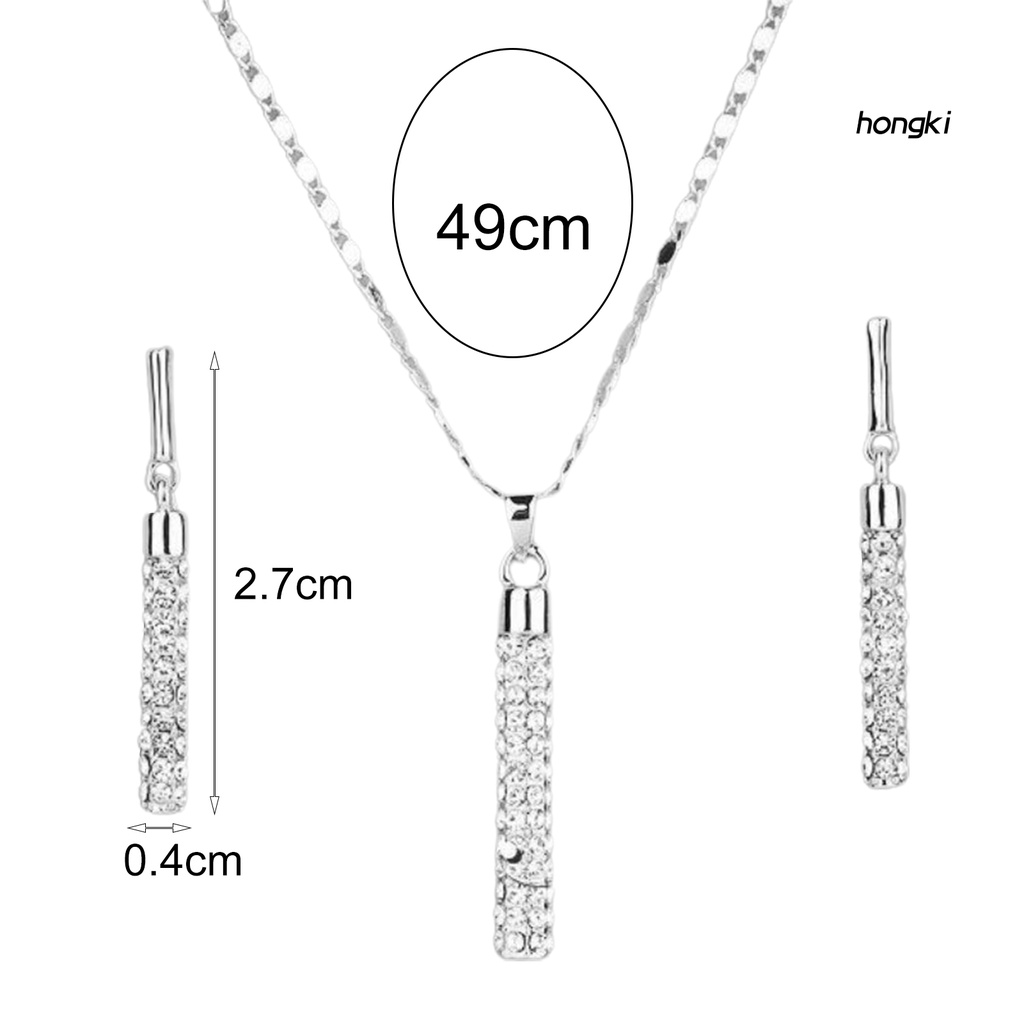 1 Set Vòng cổ Và Bông Tai Hình Trụ Đính Đá Lấp Lánh