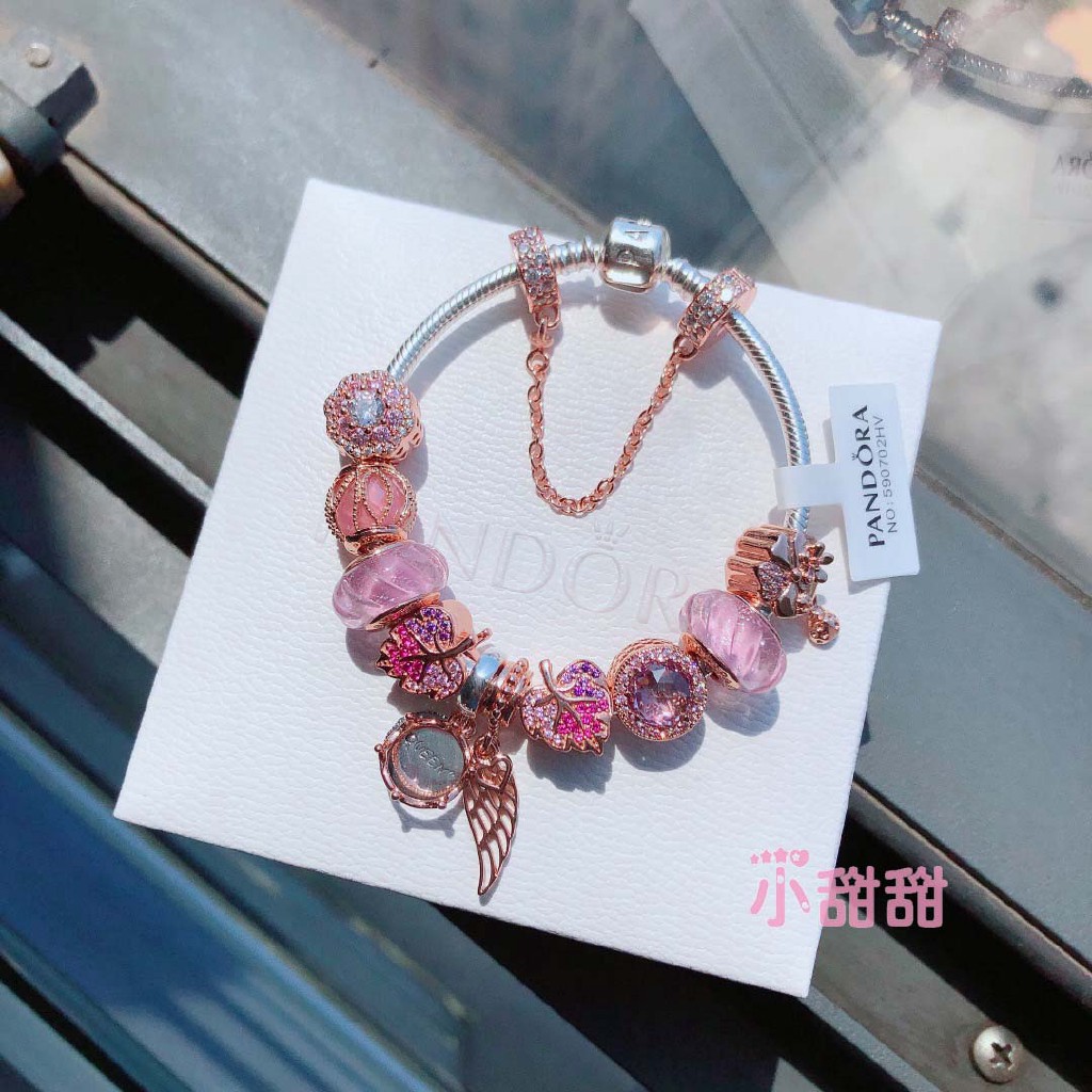 Spot Pandora Vòng Tay Chuỗi Hạt Vàng Hồng Lấp Lánh Kèm Hộp Quà