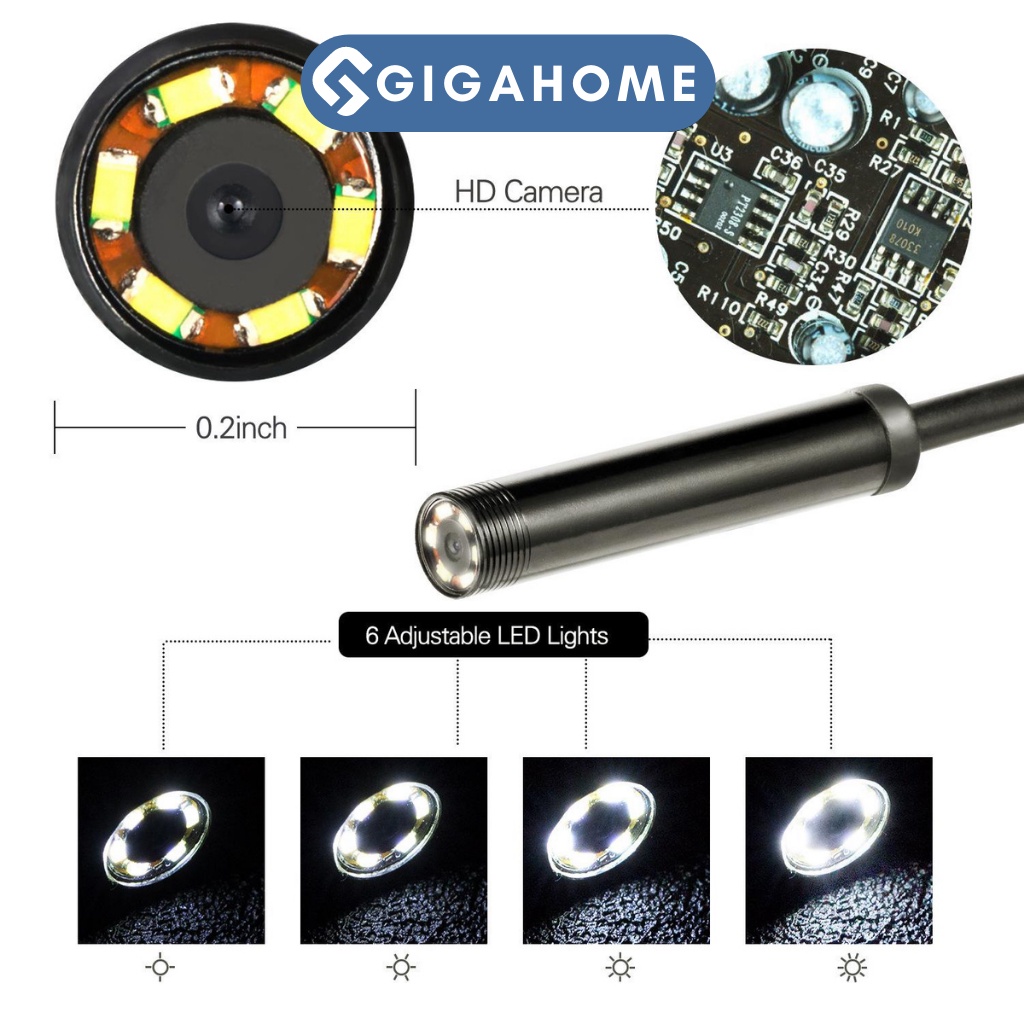 Camera Nội Soi Tường Chống Nước Siêu Nhỏ 5.5mm Dài 1m GIGAHOME Cho Máy Tính Và Androi 8826