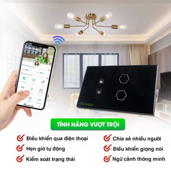 CÔNG TẮC THÔNG MINH HUNONIC KÈM Ổ CẮM WIFI