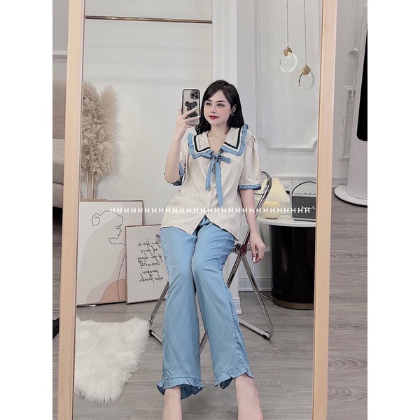BỘ PIJAMA CHẤT ĐŨI LỤA TIỂU THƯ MẪU TRƠN PHA MÀU HÀNG THIẾT KẾ CAO CẤP