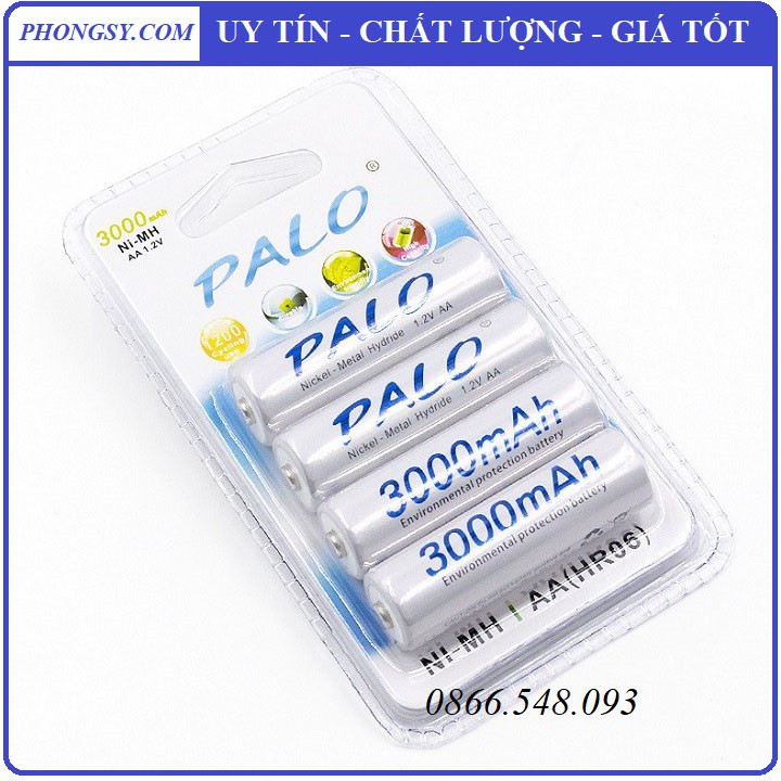 Bộ 4 Viên Pin Tiểu Sạc Palo AA Ni-MH 3000mAh Cho Máy Ảnh, Ô Tô Điều Khiển, Mic..