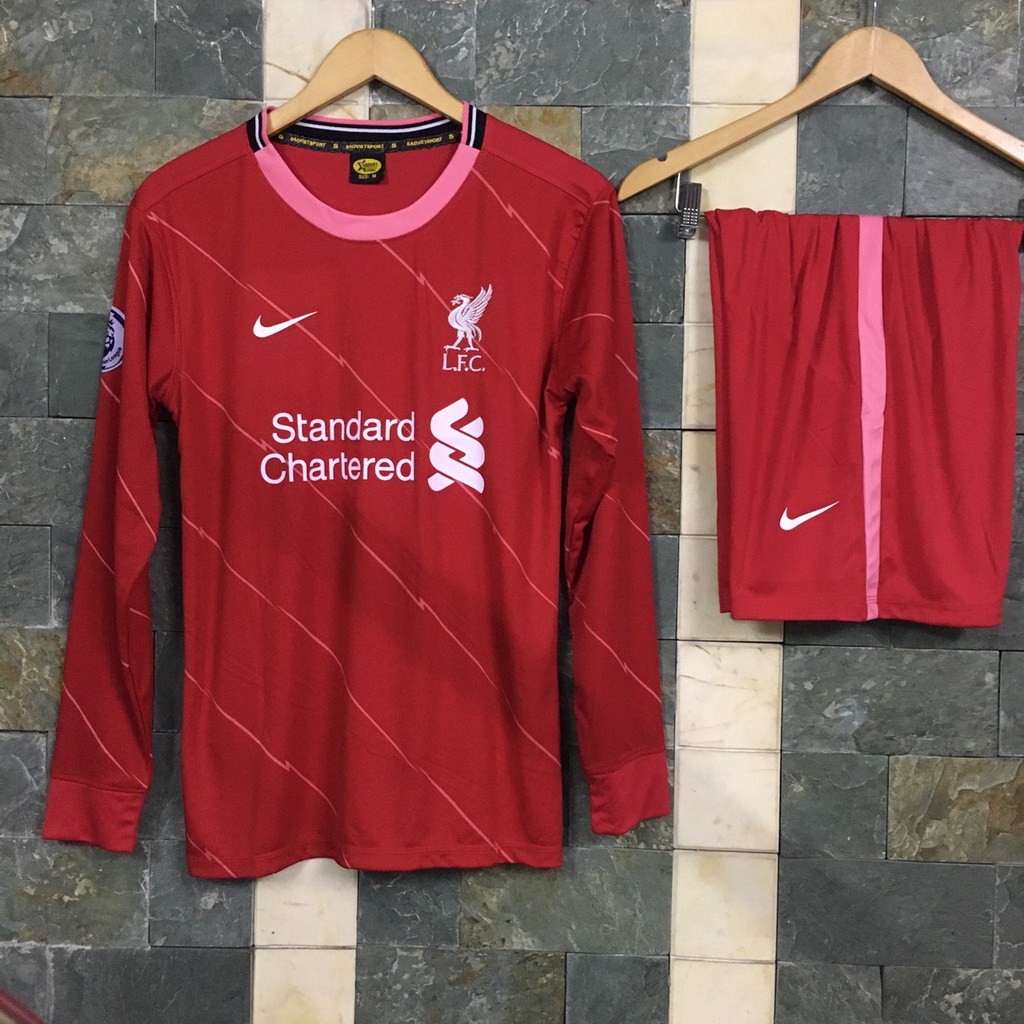 Bộ quần áo đá banh Liverpool đỏ sân nhà 21/22 tay dài FLG