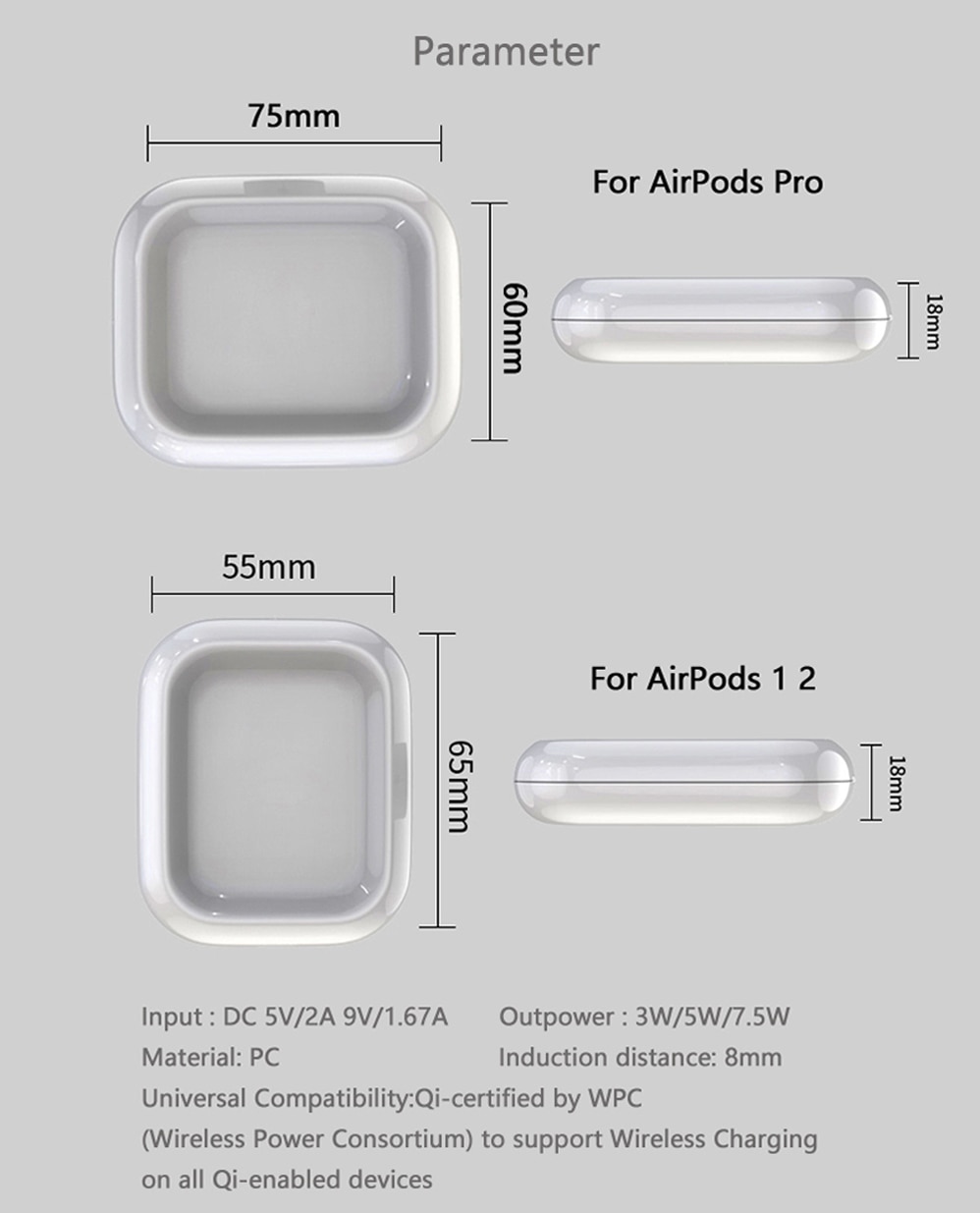 Đế Sạc Nhanh Không Dây 3W / 5W / 7.5W Cho APPLE AIRPODS 2 AIRPODS PRO IPHONE 8 11 PRO MAX