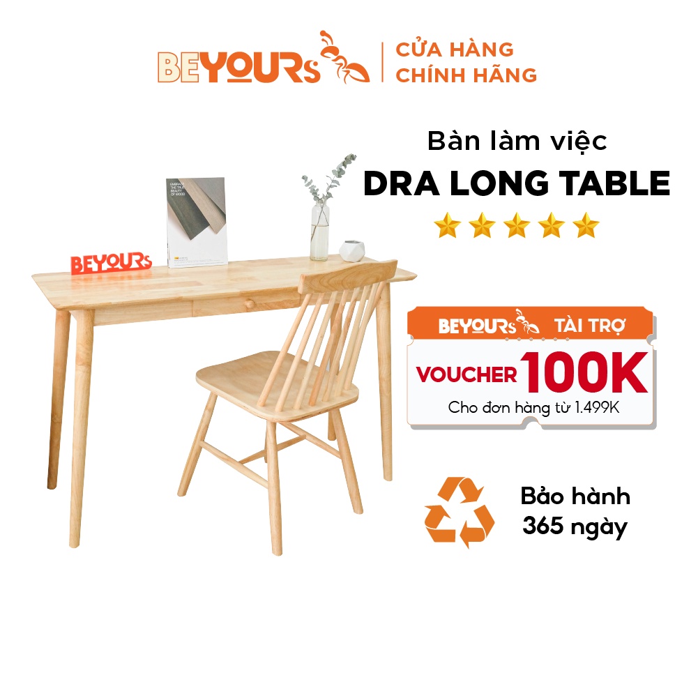 Bàn làm việc BEYOURs Dra Long Table gỗ cao su chắc chắn, thiết kế hiện đại (2 màu: gỗ, nâu)