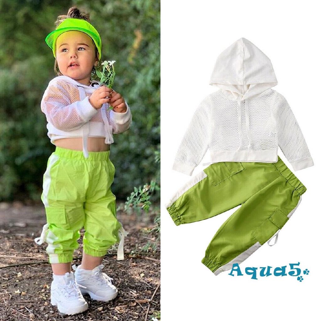 Set Áo Hoodie + Quần Dài Phối Lưới Dành Cho Bé Gái