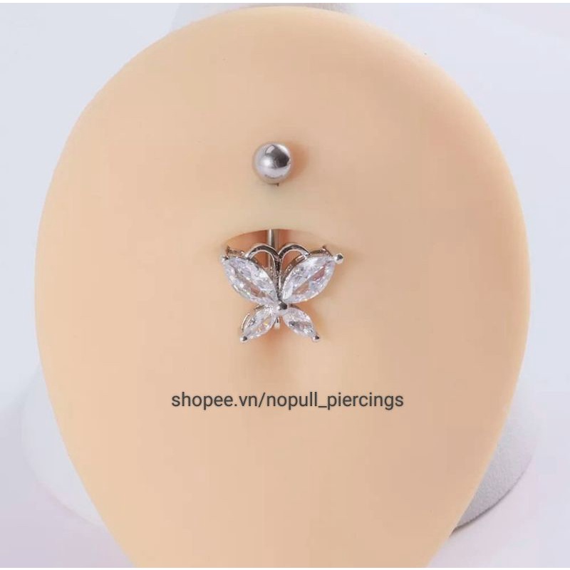 KHUYÊN RỐN HÌNH BƯỚM - Khuyên Rốn Đính Đá - Khuyên thép y tế không gỉ - Khuyên rốn thời trang - Khuy