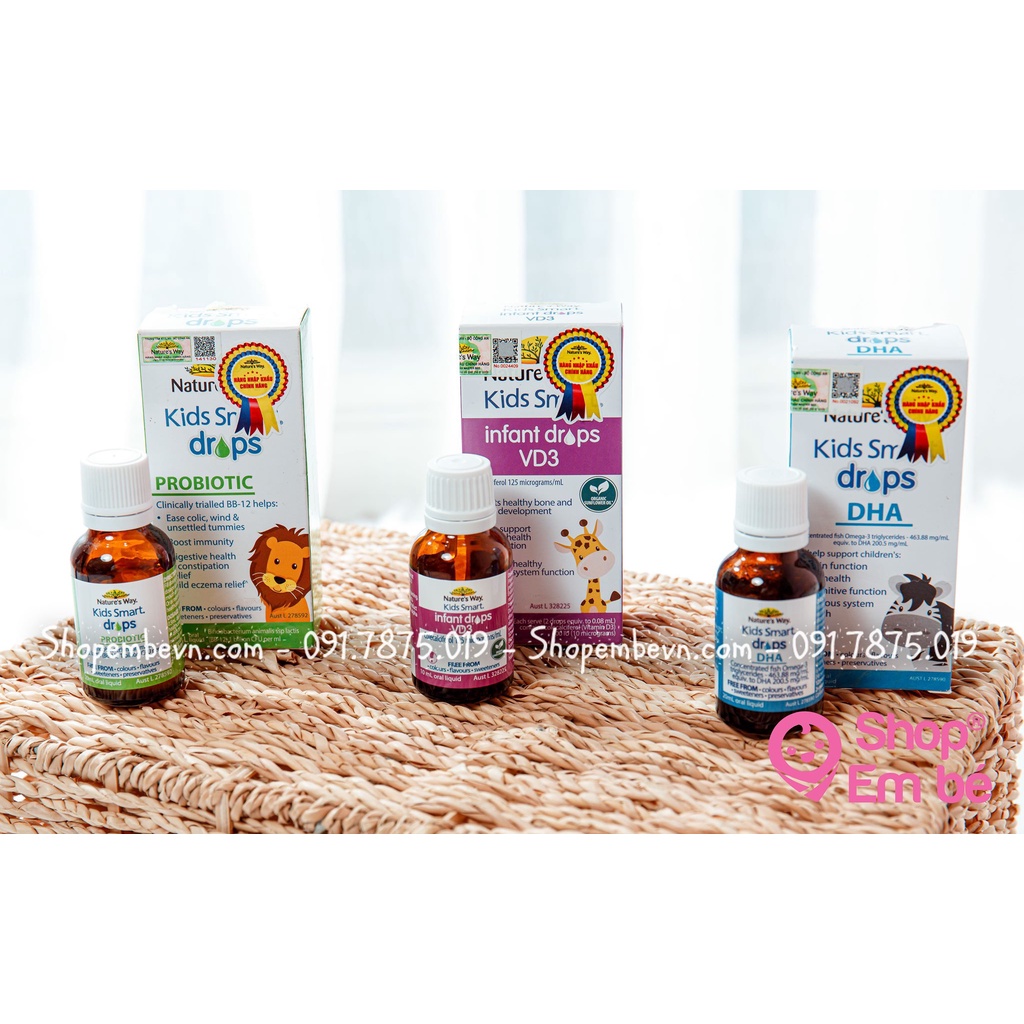 Siro Bổ Sung Men Vi Sinh Cho Bé Nature's Way Kids Smart Drops Probiotic chai 20ml + Men Bio