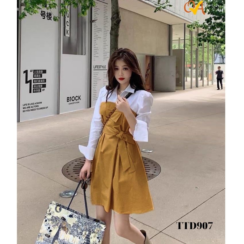 Váy đầm nữ sơ mi thời trang dạo phố Quocanh phối với áo sơ mi phong cách độc đáo, có túi 2 bên HOT thu đông 2021
