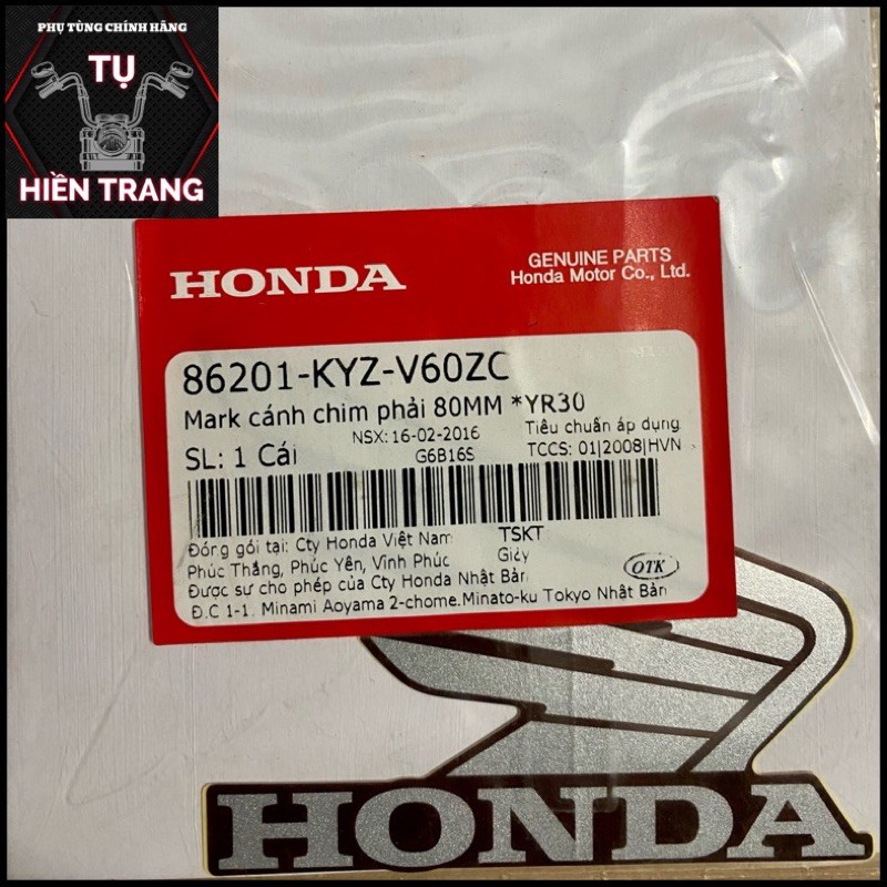 TEM CÁNH CHIM HONDA TRÁI-PHẢI MÀU BẠC NỀN ĐEN/ NÂU/ĐỎ CHÍNH HÃNG HONDA