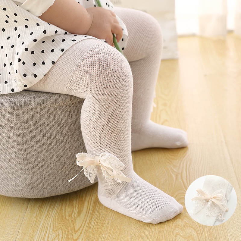 Quần Tất Lưới Cotton Mềm Mại Đính Nơ Cho Bé Gái