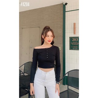 Áo crop lệch vai tay dài