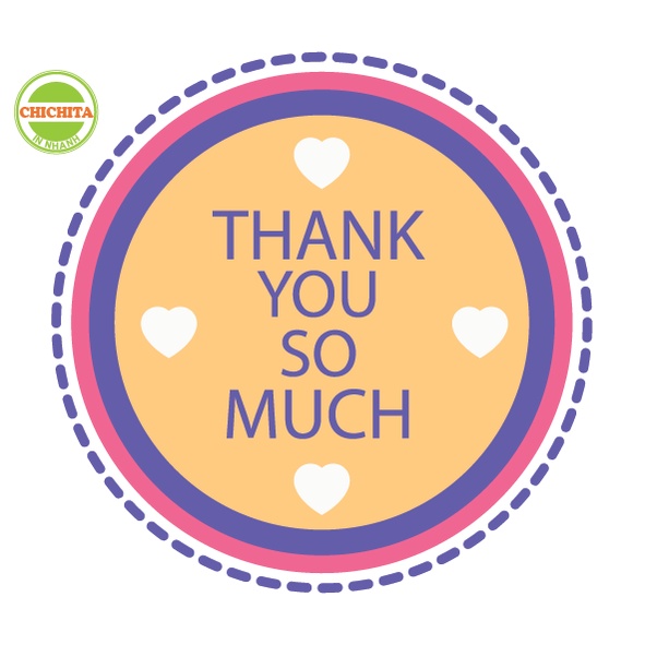 [Giá Tại Xưởng] TEM giấy chữ 'Thank you' 3cm (set =63c), 4cm (set=33c), 5cm (set=20c) sẵn hàng