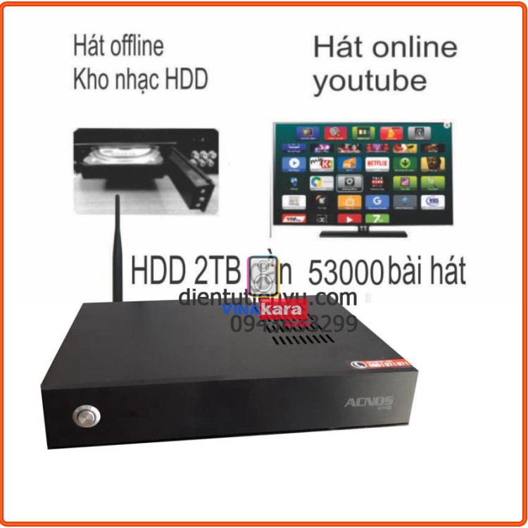 Đầu karaoke Wifi Youtube Acnos KM8 (Đen) Kèm Ổ Cứng 3T gắng trong đã chép nhạc Chính hãng