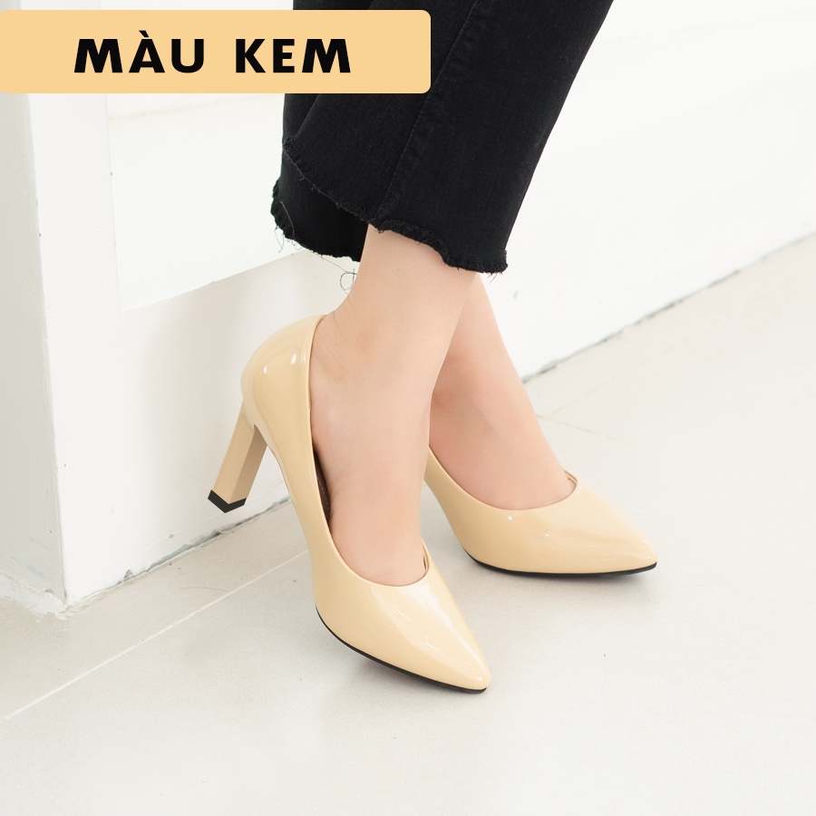 GIÀY CAO GÓT JICO MŨI TRƠN MÀU KEM CAO 8 PHÂN -