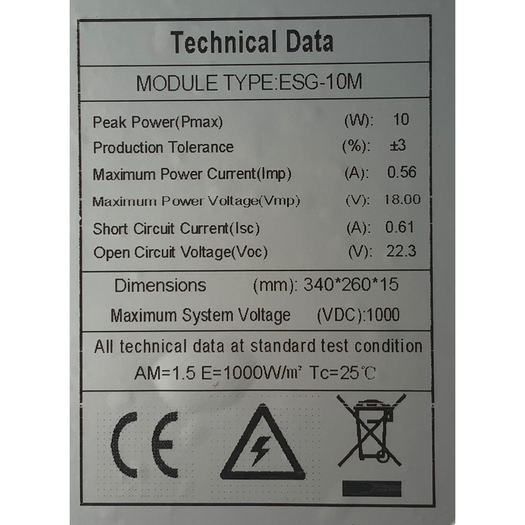 tấm pin năng lượng mặt trời Mono 10W 18V