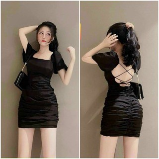 Đầm body nhún đan dây lưng kèm mút