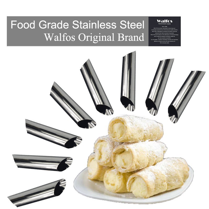 Bộ 8 khuôn thép không gỉ Walfos hỗ trợ làm bánh Cannoli đa dụng